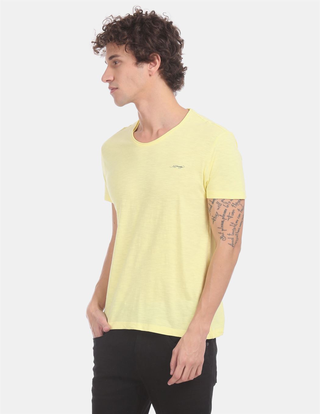 Ed Hardy Men Casual Wear Yellow T-Shirt